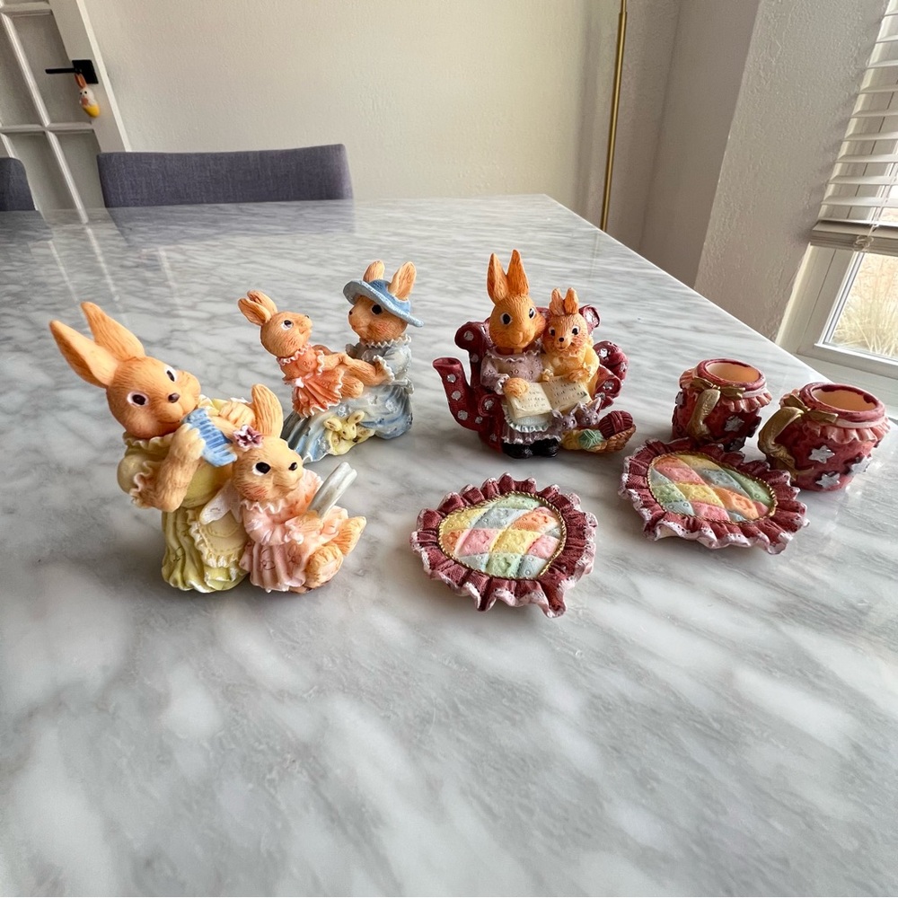 Vintage Miniature ‘For Mother’ Bunny Figurines Set 2.5” - Picture 2 of 6